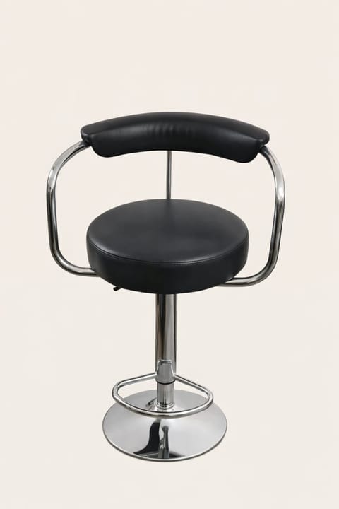 Black Round-Seat Bar Stool with Chrome Arms