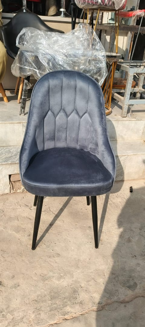 Gray Velvet Channel-Tufted Dining Chair