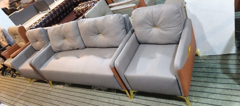 Gray Lounge Sofa Set with Wood Accents