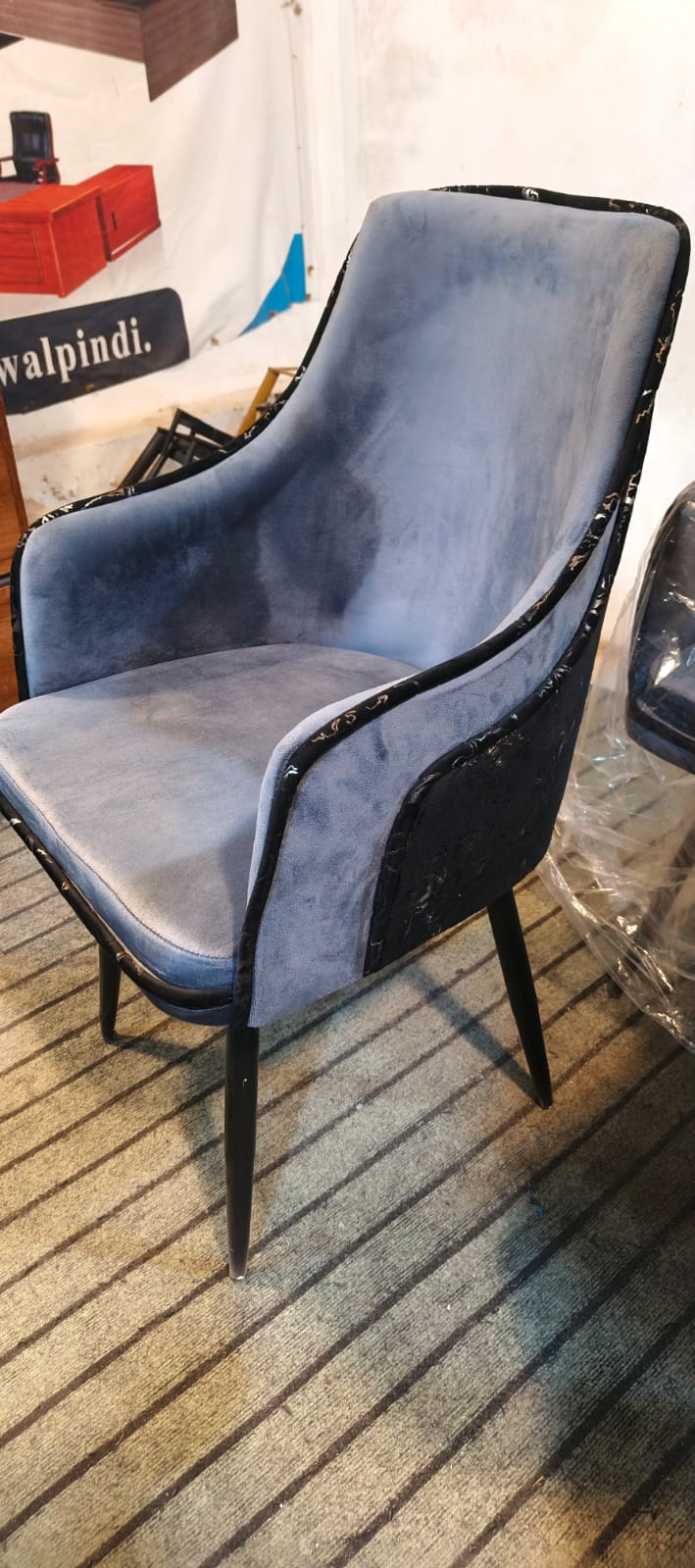 Gray Blue Velvet Accent Chair — Visitor Chair