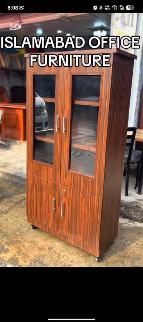 Tall Wooden Storage Cabinet with Glass Doors