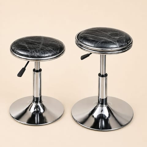 Chrome-Pedestal Bar Stools with Black Seats (Pair)