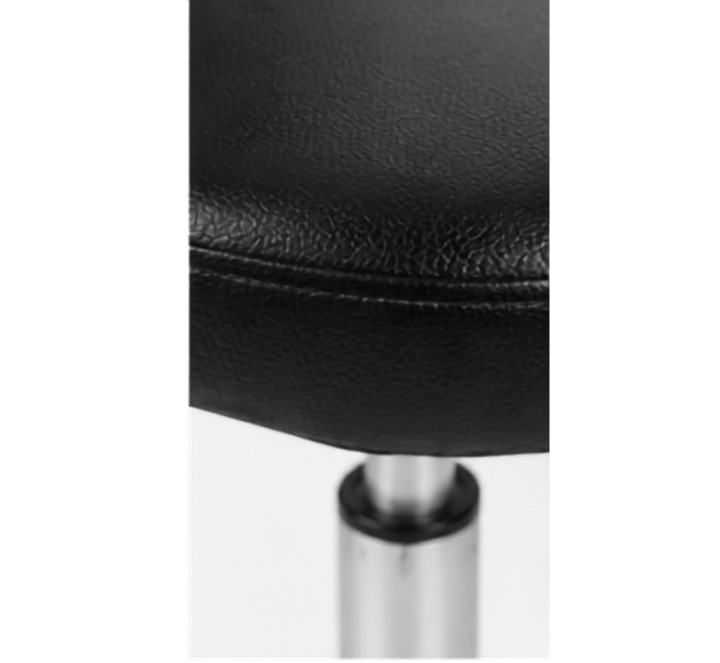 Black stool cushioned round seat and chrome gas-lift, close-up