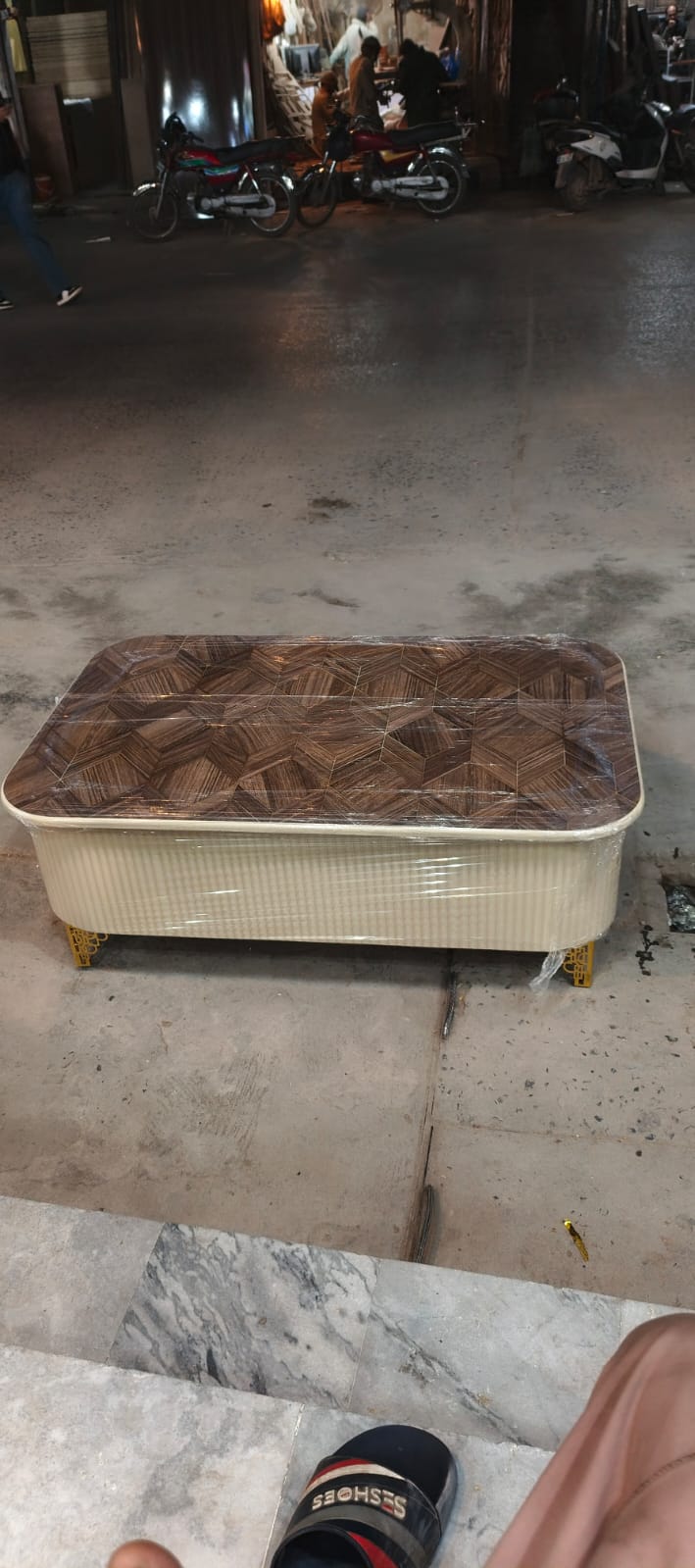 Low Beige Bench Ottoman — Bench/ottoman