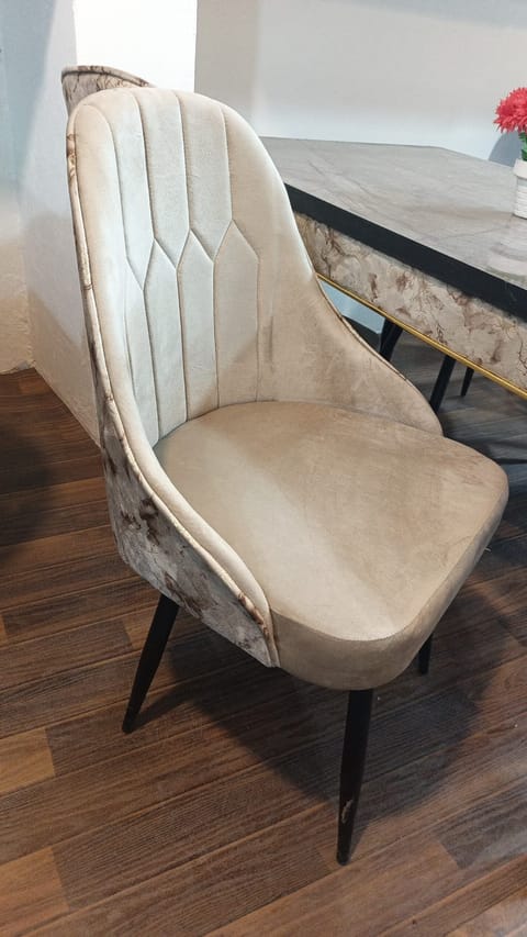 Cream Upholstered Café Chair with Black Legs