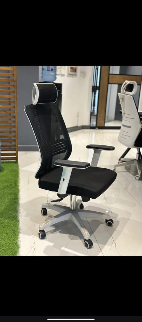 White Ergonomic Office Chair with Chrome Base