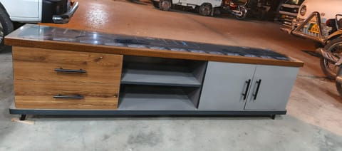 Wood & Gray TV Console Cabinet with Drawers