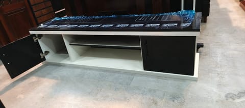 Black & White Glass-Top LCD TV Rack