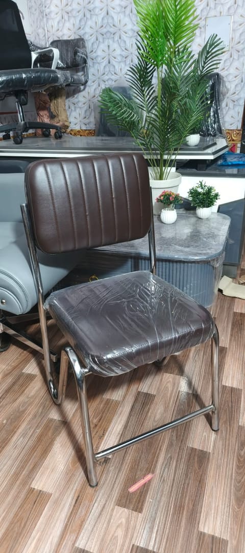 Brown Ribbed Visitor Chair with Chrome Frame