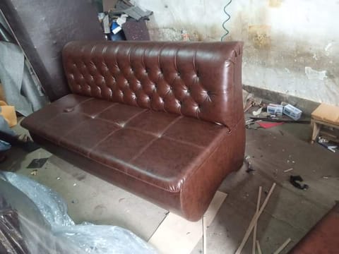 Brown Tufted Leatherette Sofa Bench